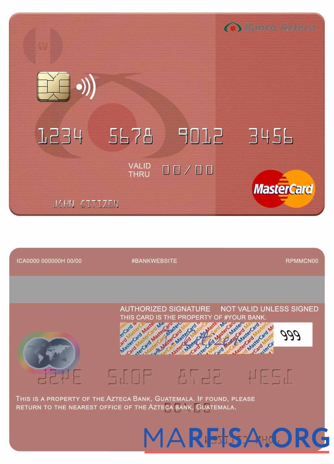 Blank Guatemala Azteca Bank mastercard download for verification